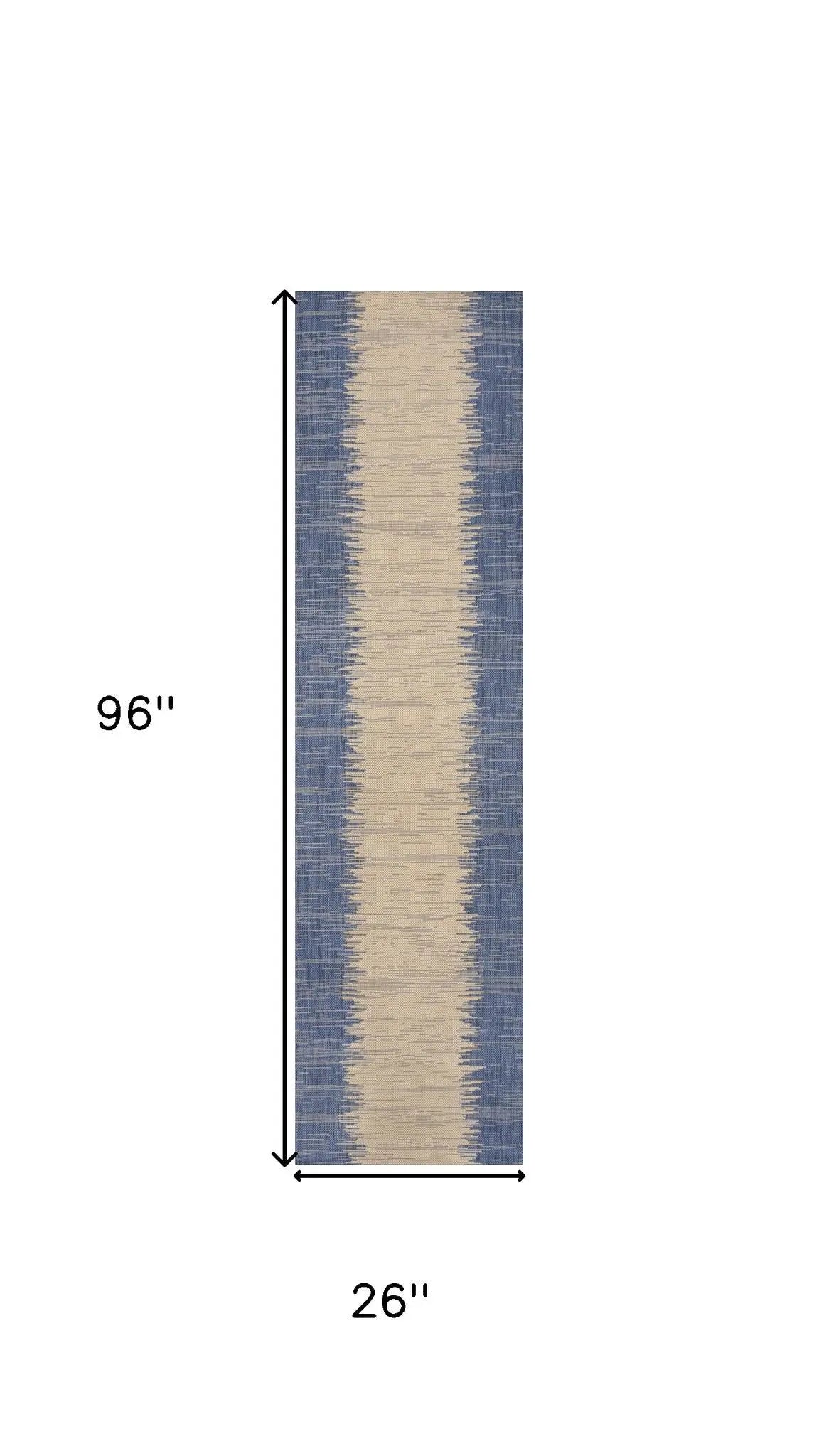8' Blue And Beige Striped Indoor Outdoor Runner Rug Homeroots Outdoor