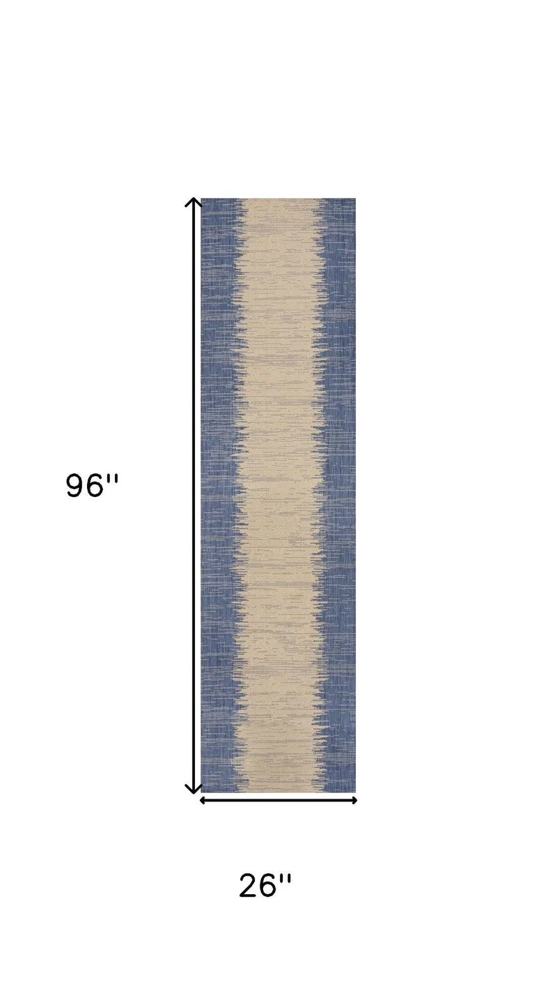 8' Blue And Beige Striped Indoor Outdoor Runner Rug Homeroots Outdoor