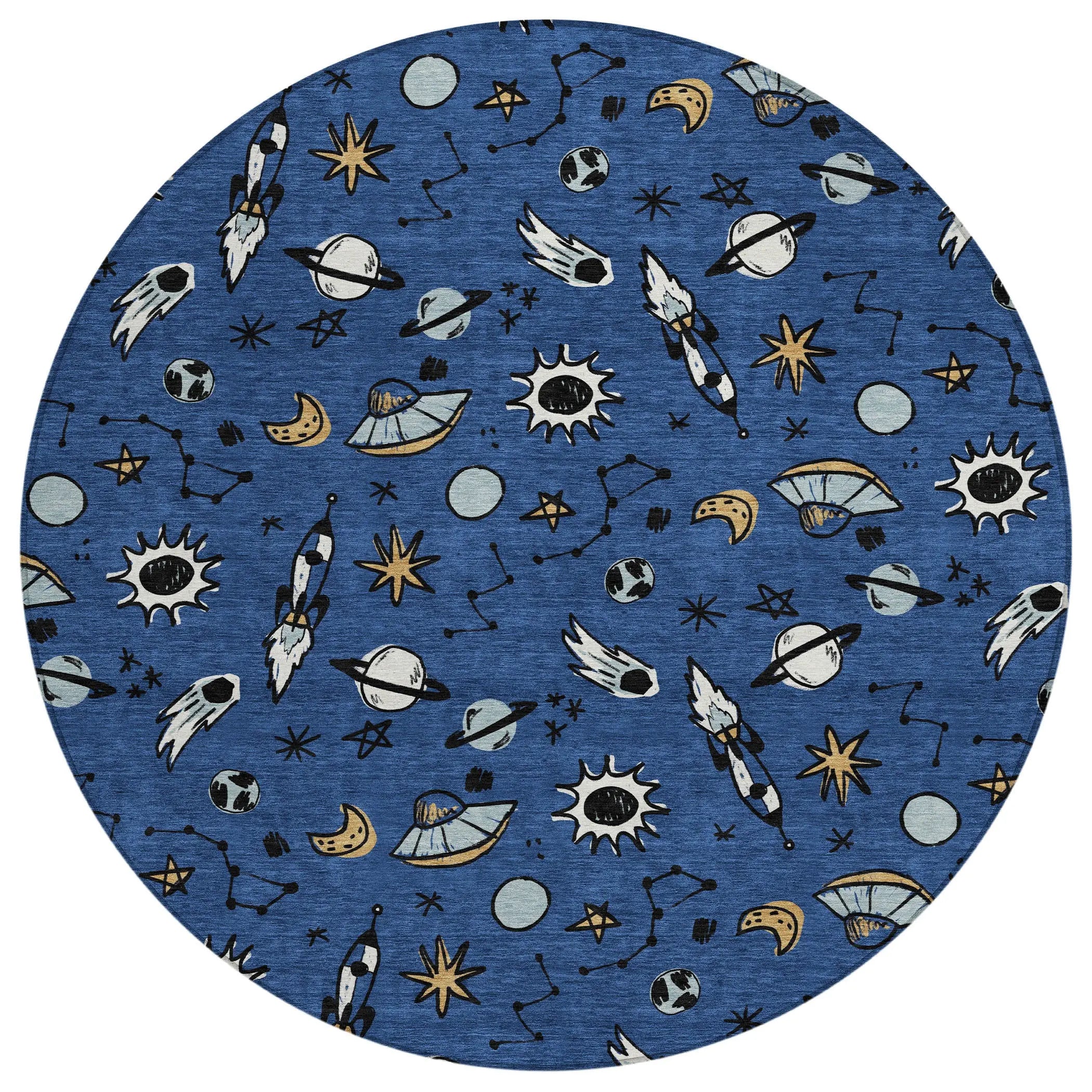8' Blue And Black Round Animal Print Washable Indoor Outdoor Area Rug Homeroots Outdoor