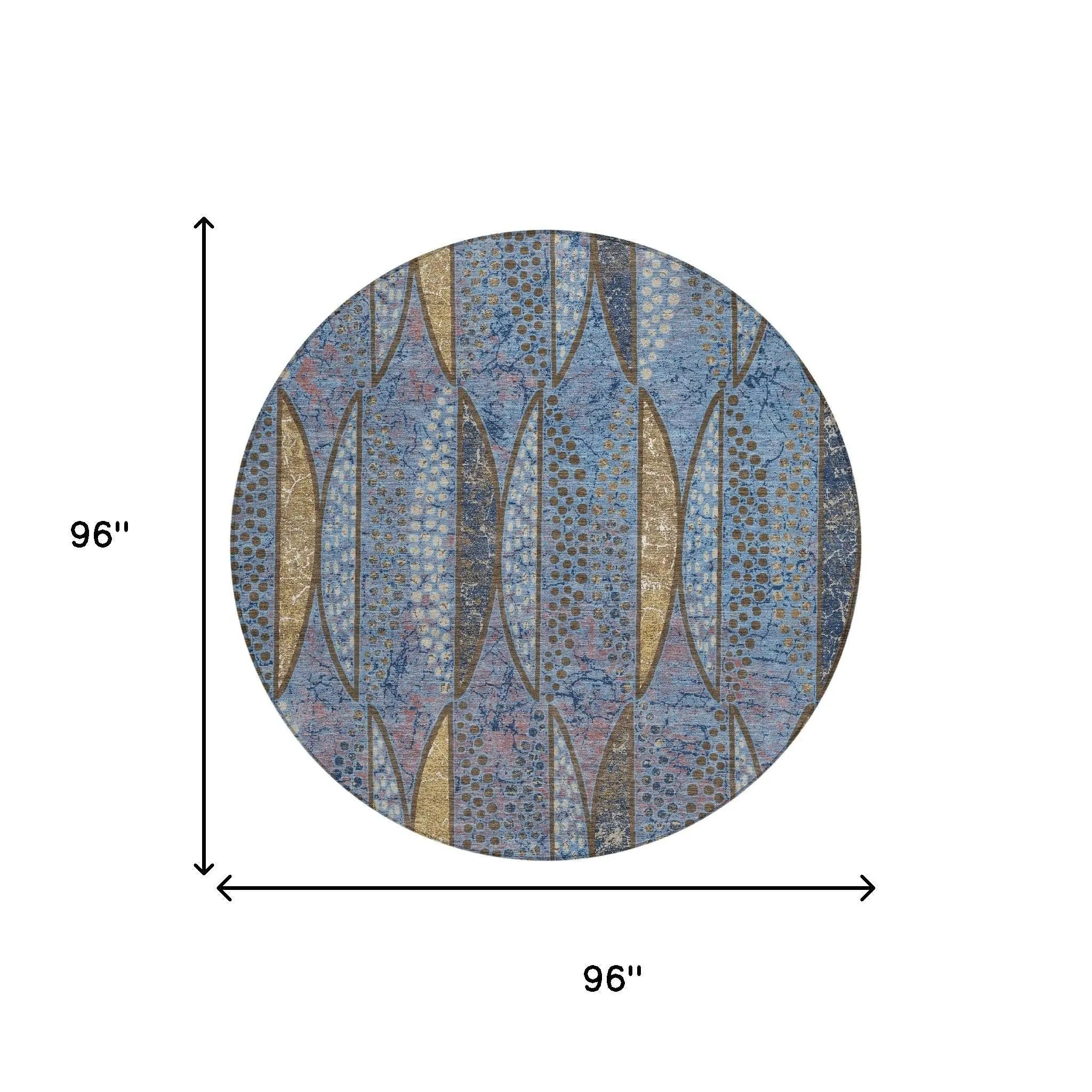 8' Blue And Brown Round Geometric Washable Indoor Outdoor Area Rug Homeroots Outdoor