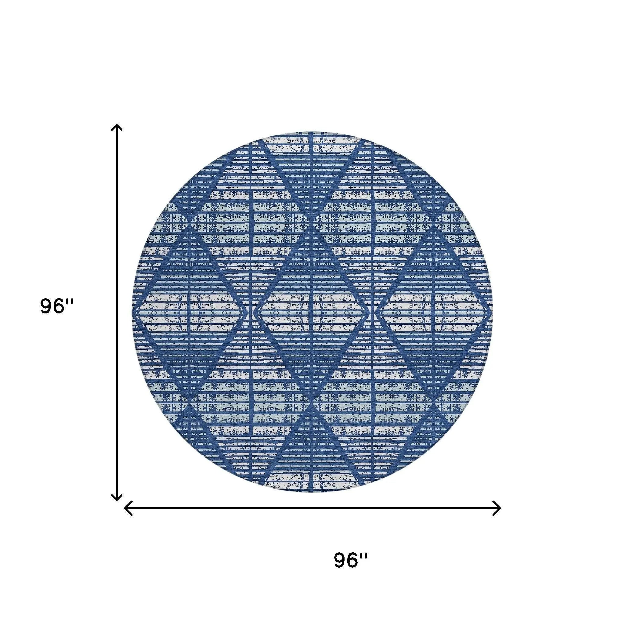 8' Blue And Charcoal Round Geometric Washable Indoor Outdoor Area Rug Homeroots Outdoor