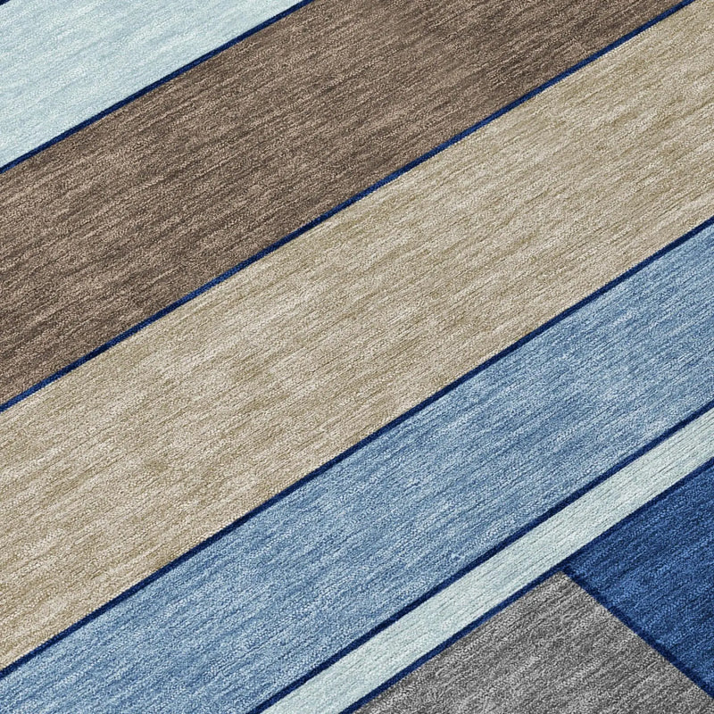 8' Blue And Chocolate Round Geometric Washable Indoor Outdoor Area Rug Homeroots Outdoor