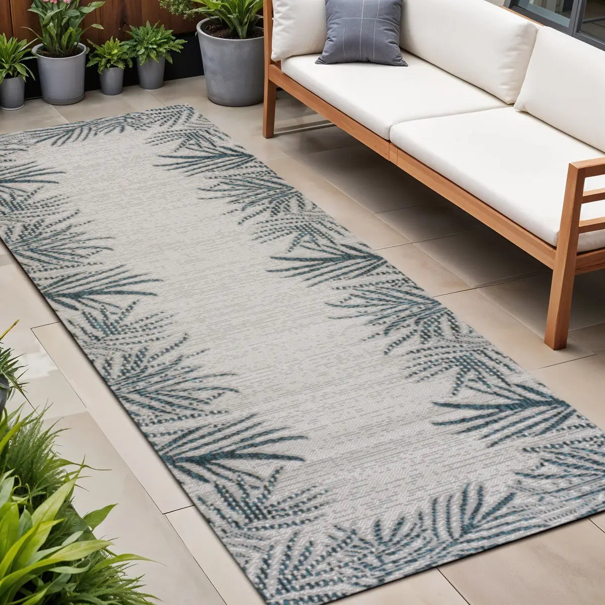 8' Blue And Cream Floral Indoor Outdoor Runner Rug Homeroots Outdoor