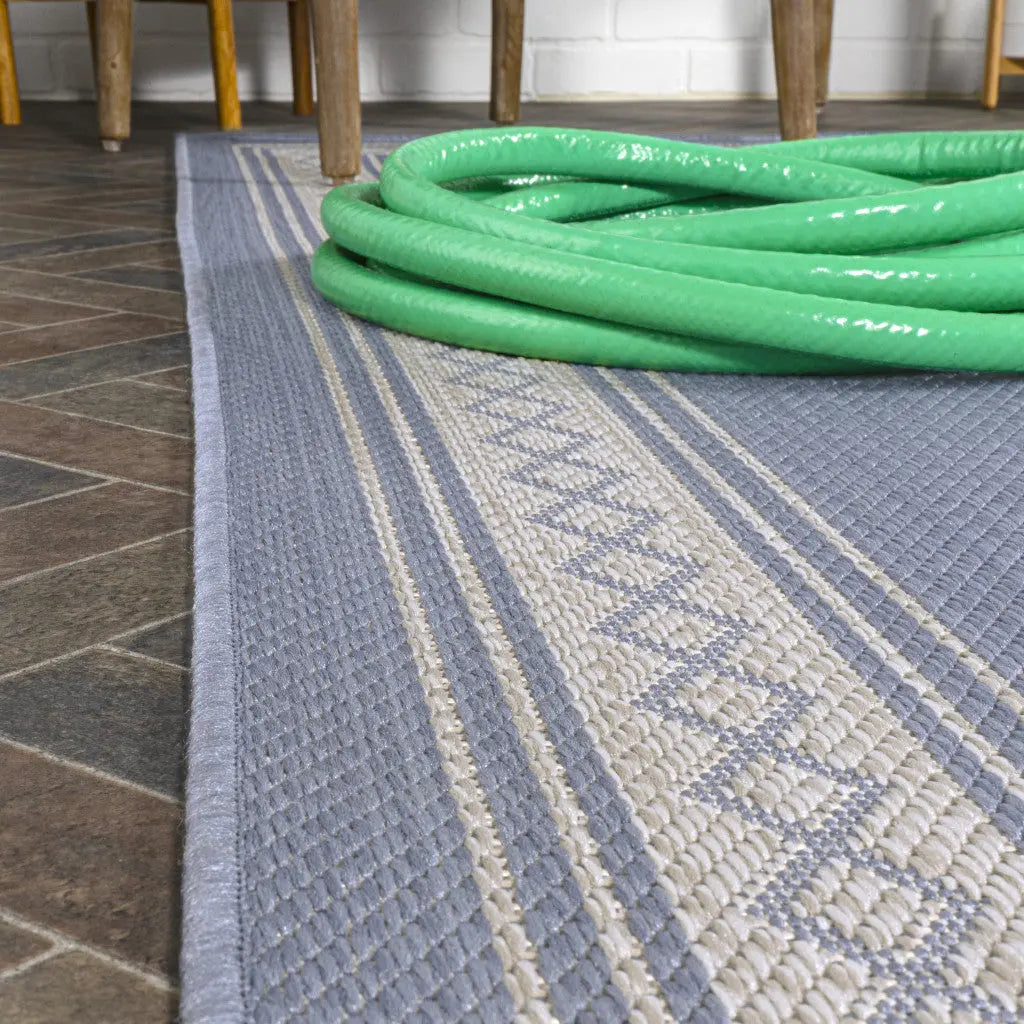 8' Blue And Cream Indoor Outdoor Runner Rug Homeroots Outdoor