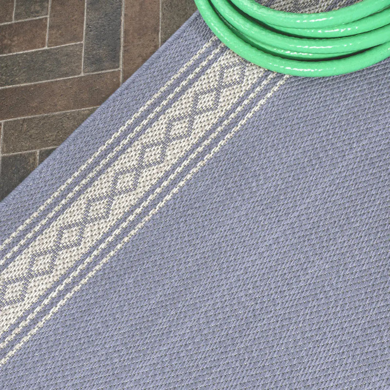 8' Blue And Cream Indoor Outdoor Runner Rug Homeroots Outdoor