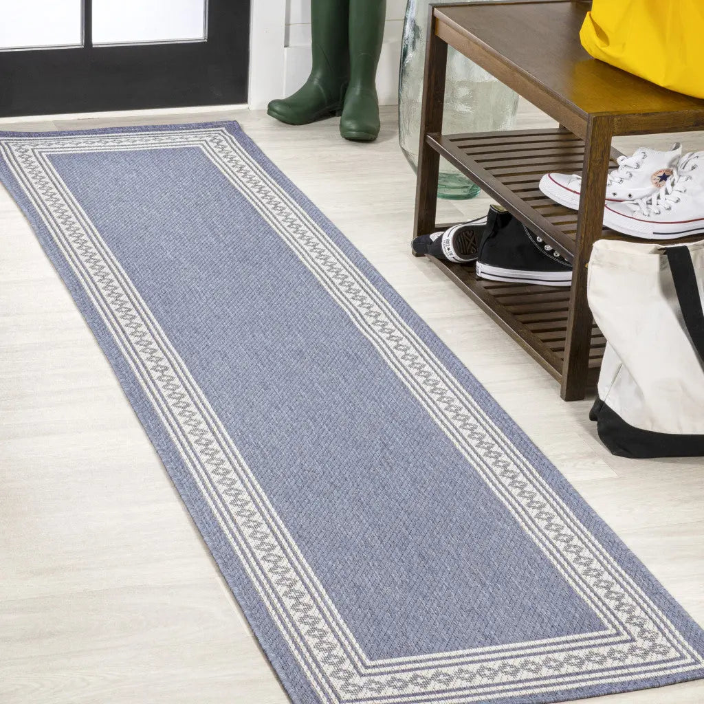 8' Blue And Cream Indoor Outdoor Runner Rug Homeroots Outdoor