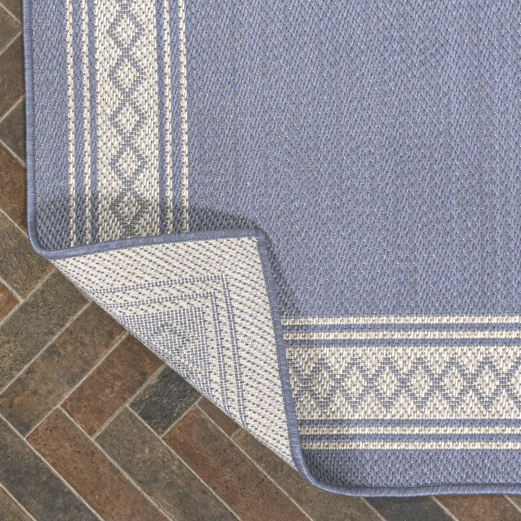 8' Blue And Cream Indoor Outdoor Runner Rug Homeroots Outdoor
