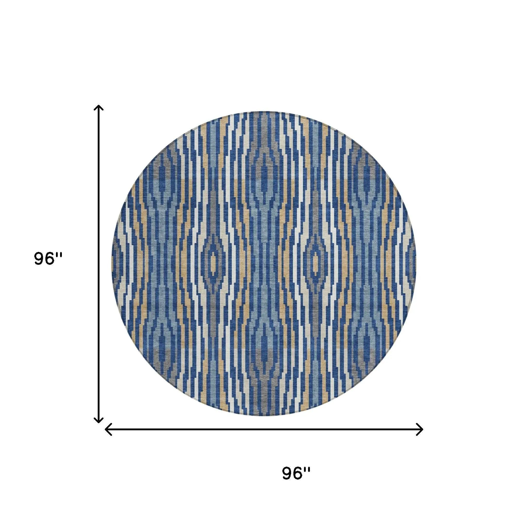 8' Blue And Denim Blue Round Abstract Washable Indoor Outdoor Area Rug Homeroots Outdoor
