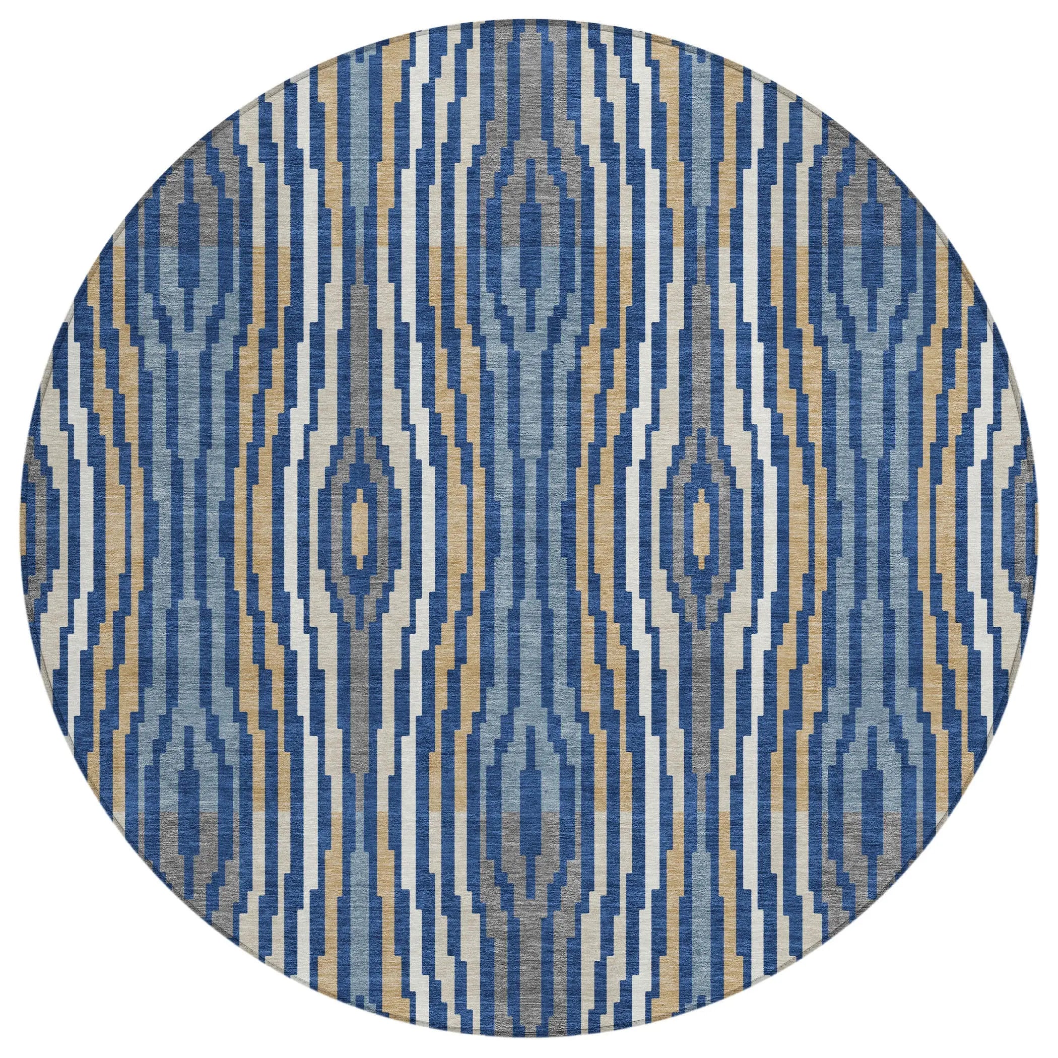 8' Blue And Denim Blue Round Abstract Washable Indoor Outdoor Area Rug Homeroots Outdoor