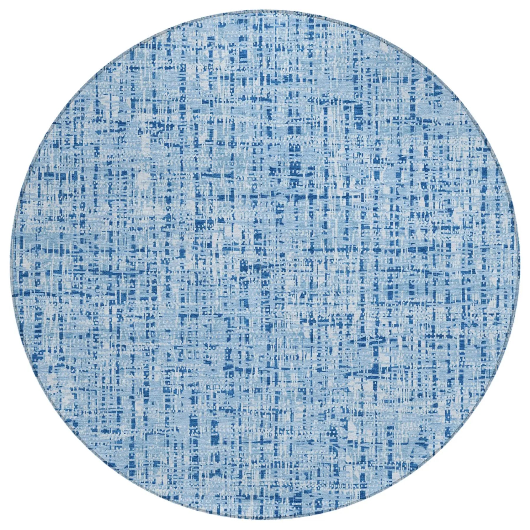8' Blue And Denim Blue Round Abstract Washable Indoor Outdoor Area Rug Homeroots Outdoor
