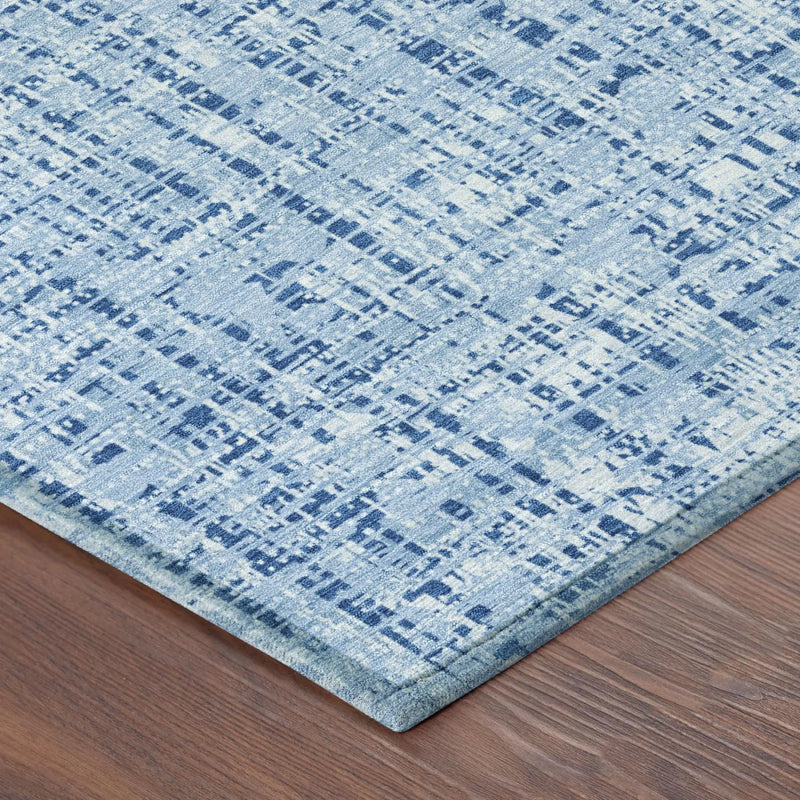 8' Blue And Denim Blue Round Abstract Washable Indoor Outdoor Area Rug Homeroots Outdoor