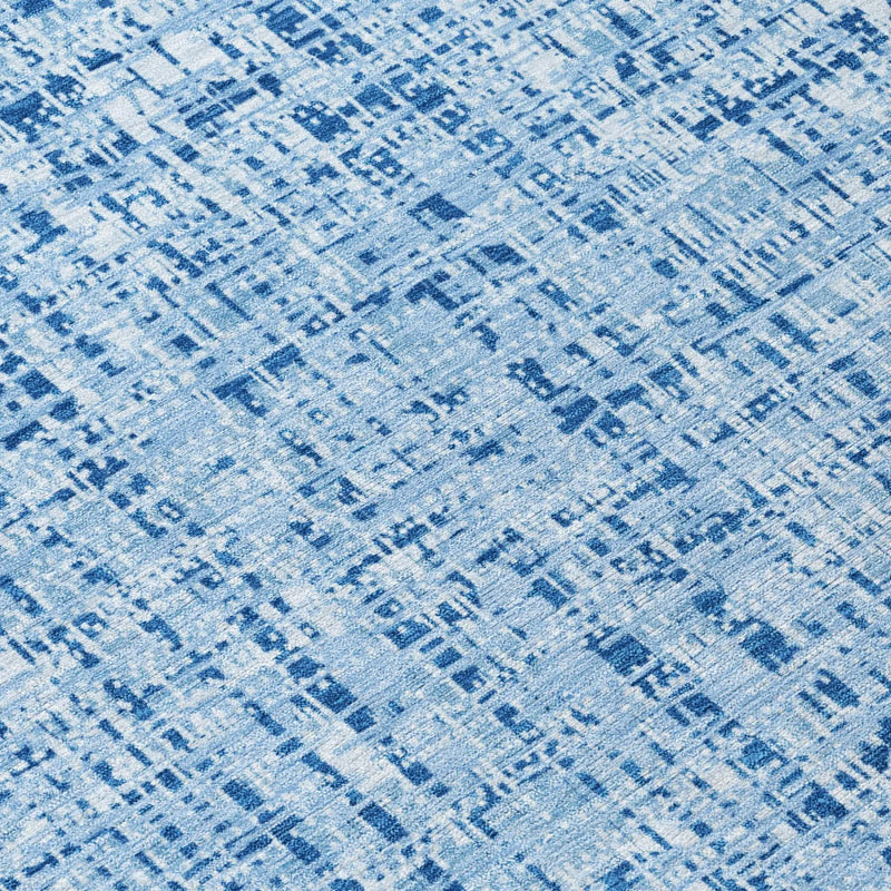 8' Blue And Denim Blue Round Abstract Washable Indoor Outdoor Area Rug Homeroots Outdoor