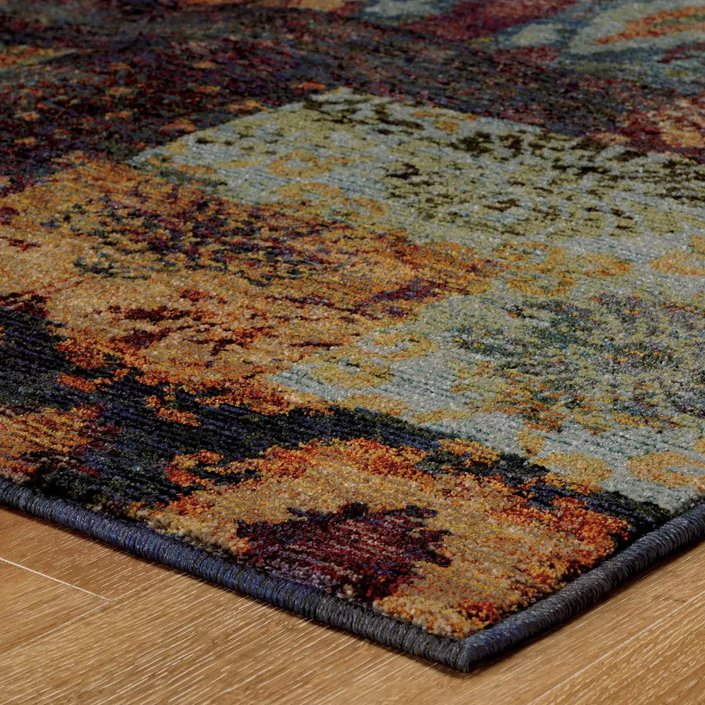 8' Blue And Gold Abstract Runner Rug Homeroots Home Decor