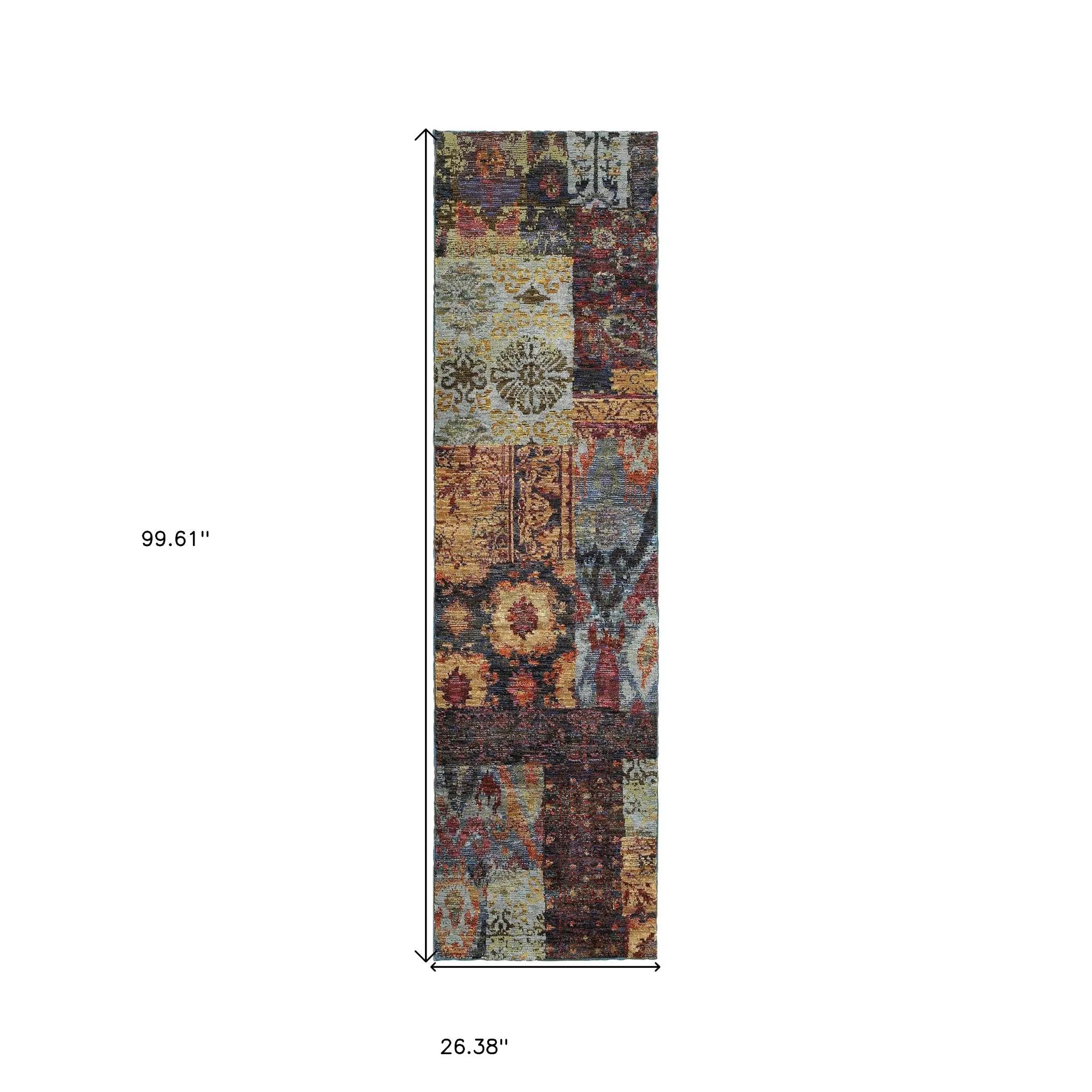 8' Blue And Gold Abstract Runner Rug Homeroots Home Decor