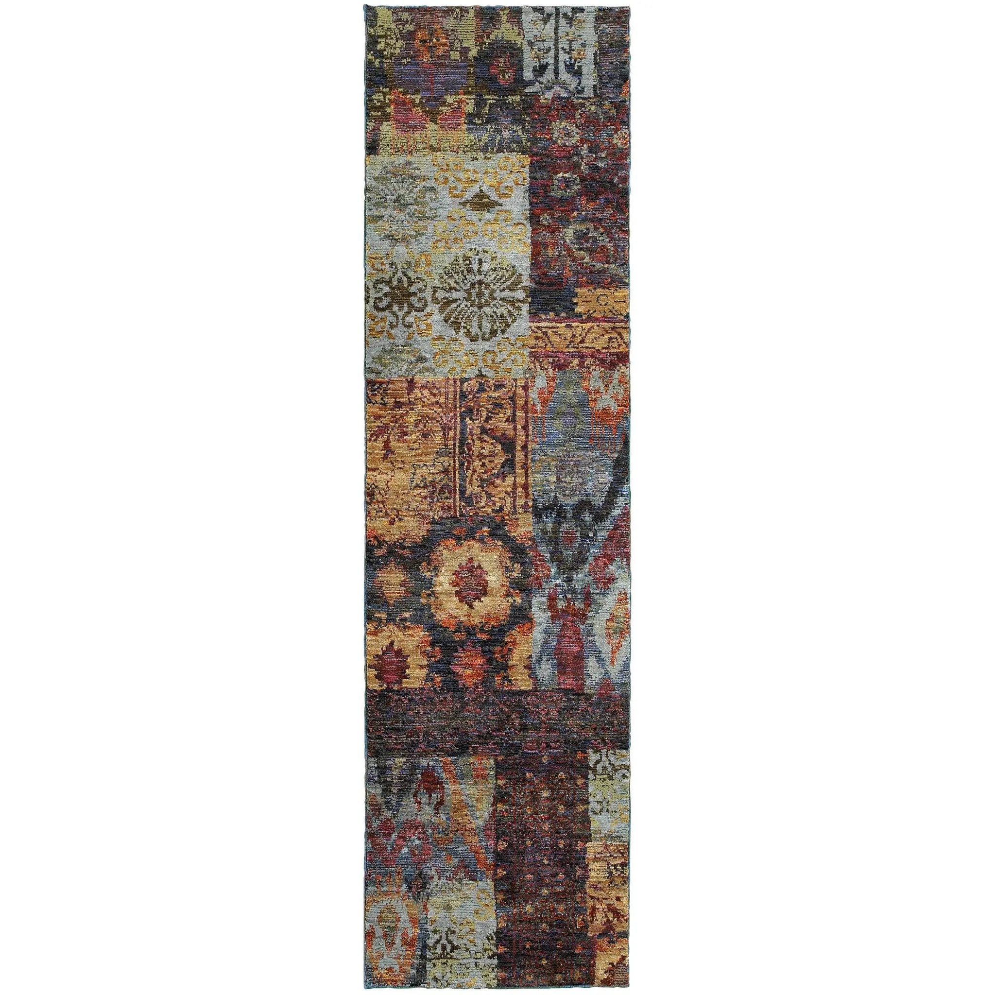 8' Blue And Gold Abstract Runner Rug Homeroots Home Decor