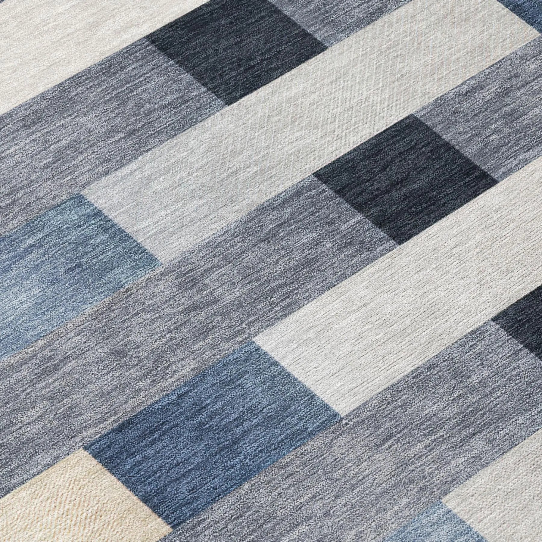 8' Blue And Graphite Round Striped Washable Indoor Outdoor Area Rug Homeroots Outdoor