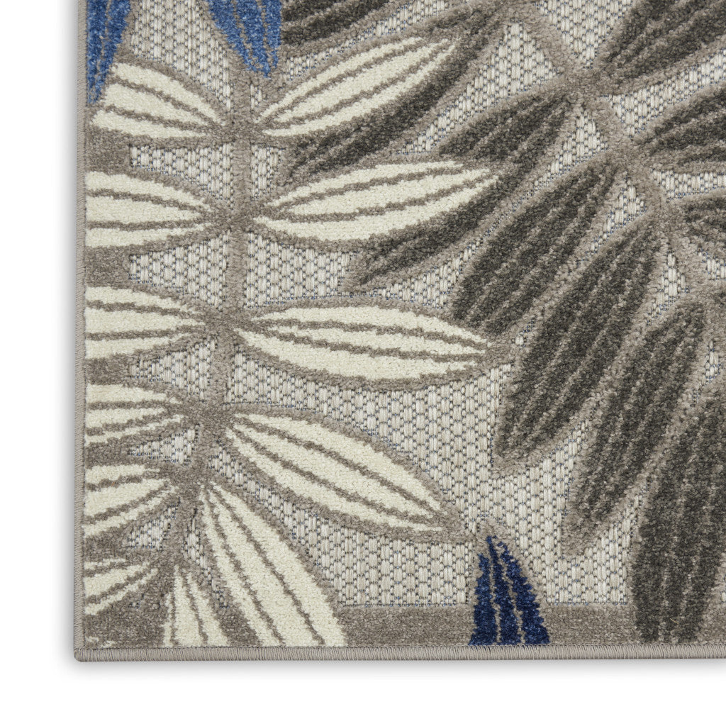 8' Blue And Gray Floral Indoor Outdoor Area Rug - GreatEagleInc
