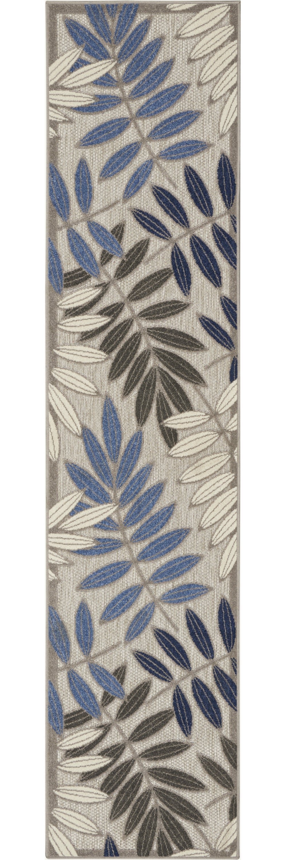 8' Blue And Gray Floral Indoor Outdoor Area Rug - GreatEagleInc