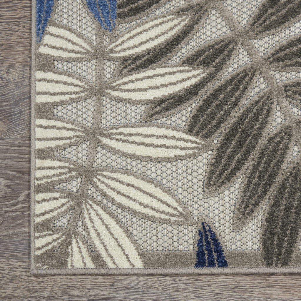 8' Blue And Gray Floral Indoor Outdoor Area Rug - GreatEagleInc