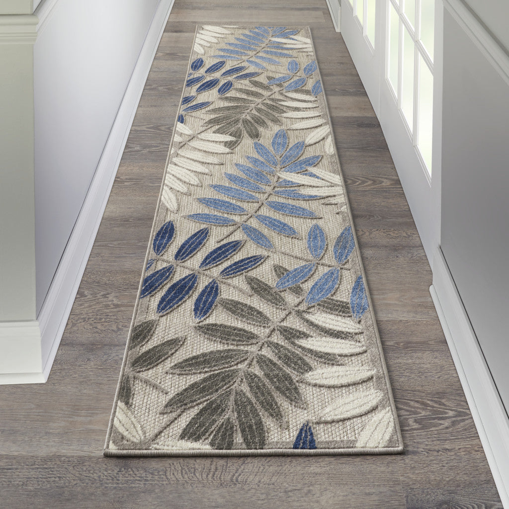 8' Blue And Gray Floral Indoor Outdoor Area Rug - GreatEagleInc