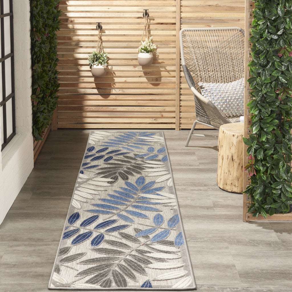 8' Blue And Gray Floral Indoor Outdoor Area Rug - GreatEagleInc