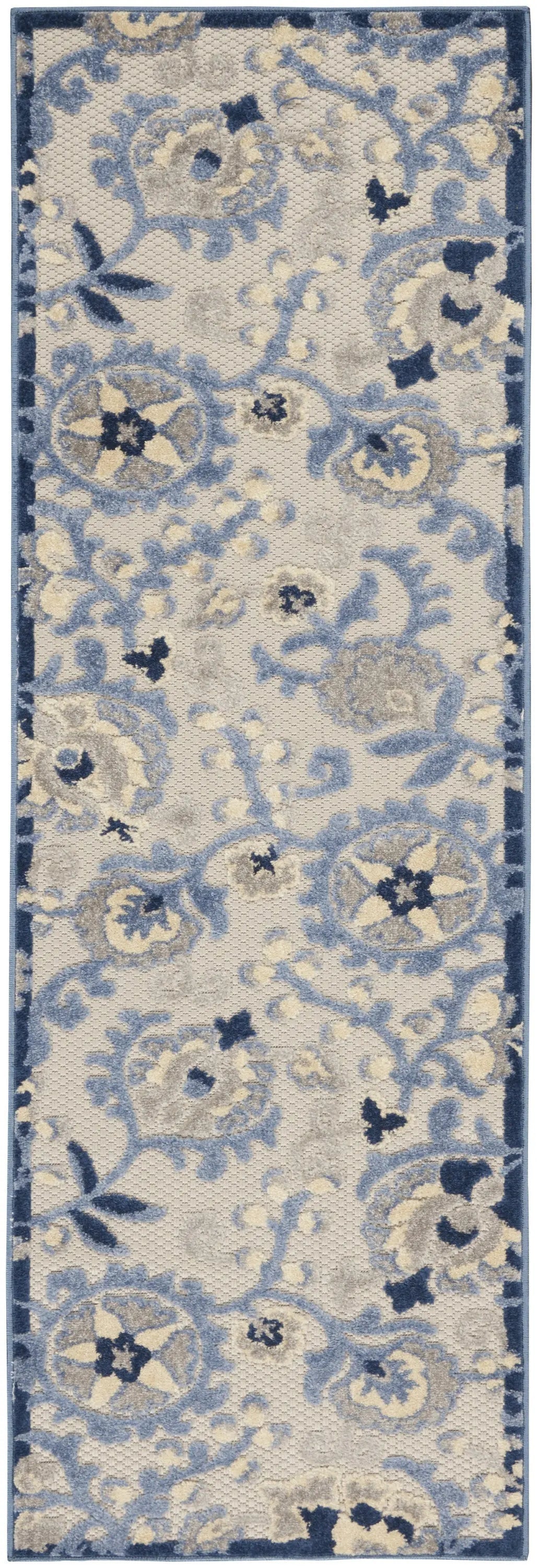 8' Blue And Gray Indoor Outdoor Runner Rug Homeroots Outdoor