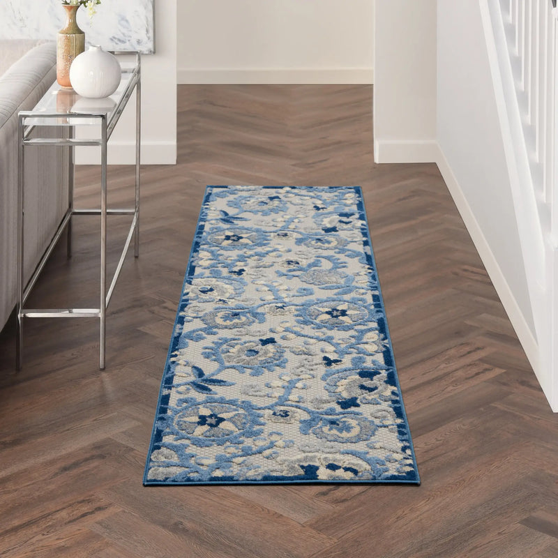 8' Blue And Gray Indoor Outdoor Runner Rug Homeroots Outdoor
