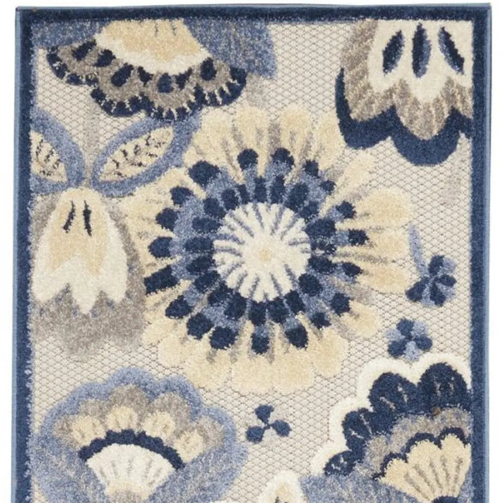 8' Blue And Gray Indoor Outdoor Runner Rug Homeroots Outdoor