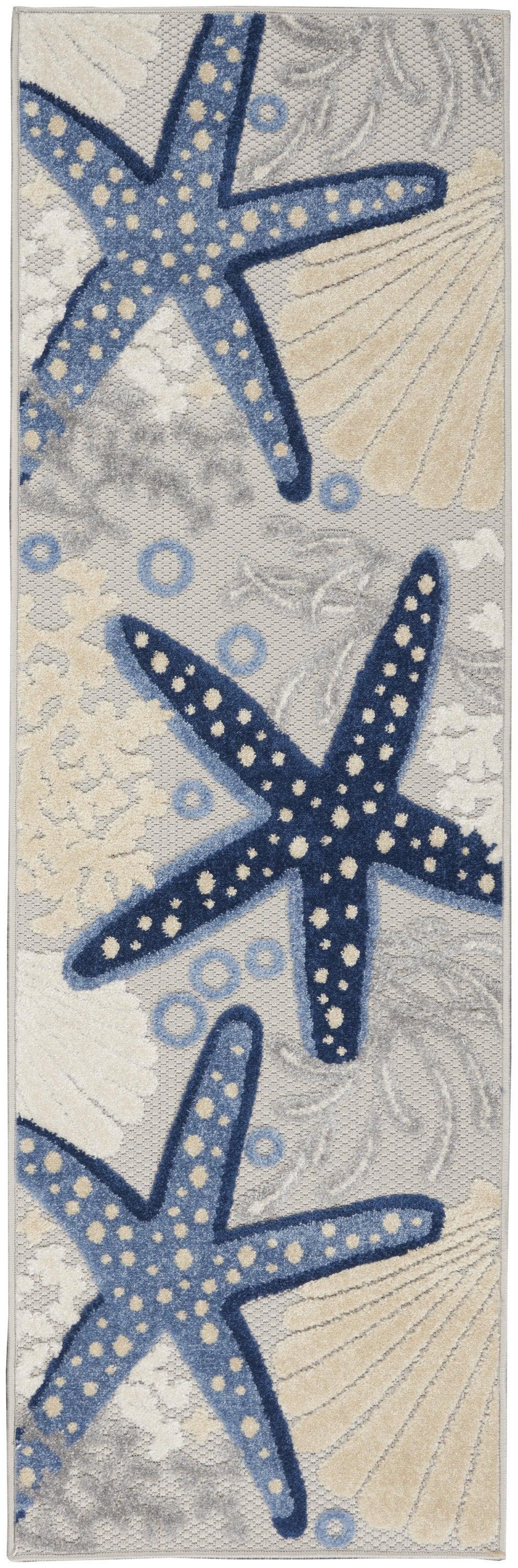 8' Blue And Gray Indoor Outdoor Runner Rug - GreatEagleInc