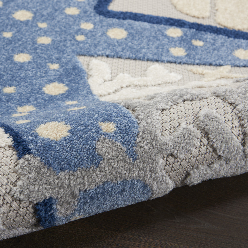 8' Blue And Gray Indoor Outdoor Runner Rug - GreatEagleInc