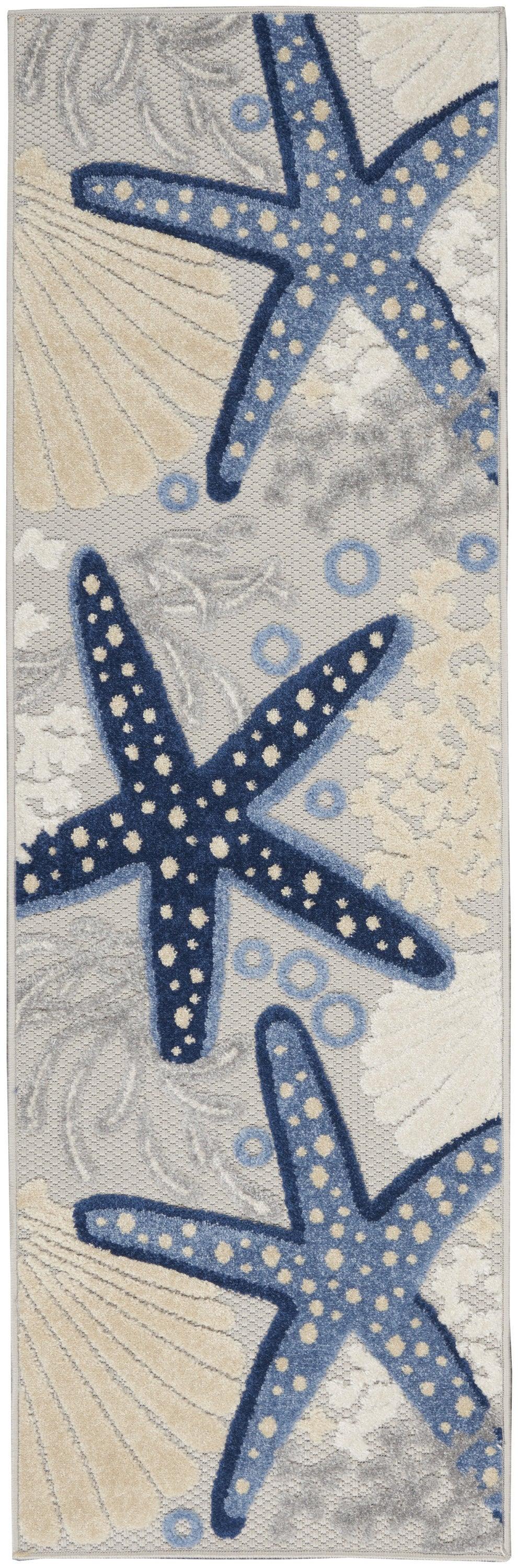 8' Blue And Gray Indoor Outdoor Runner Rug - GreatEagleInc