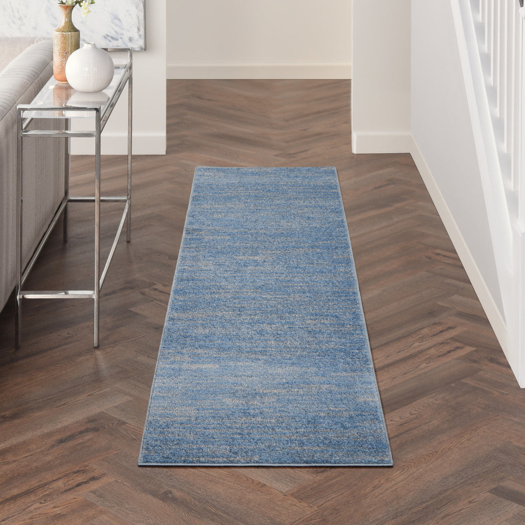 8' Blue And Gray Indoor Outdoor Runner Rug - GreatEagleInc