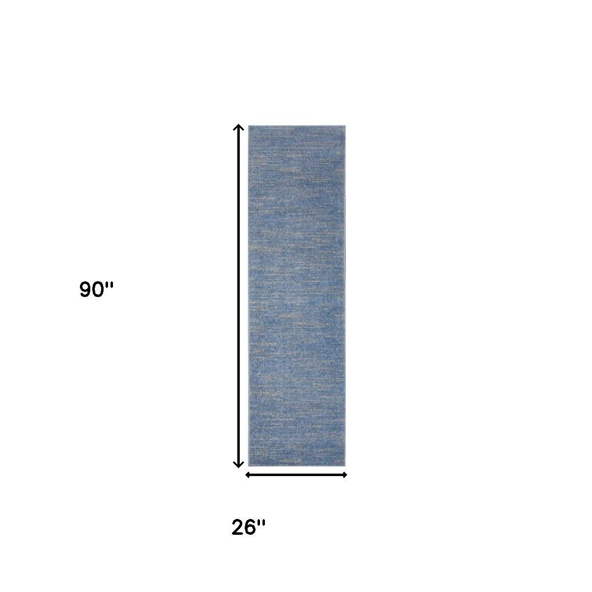 8' Blue And Gray Indoor Outdoor Runner Rug - GreatEagleInc