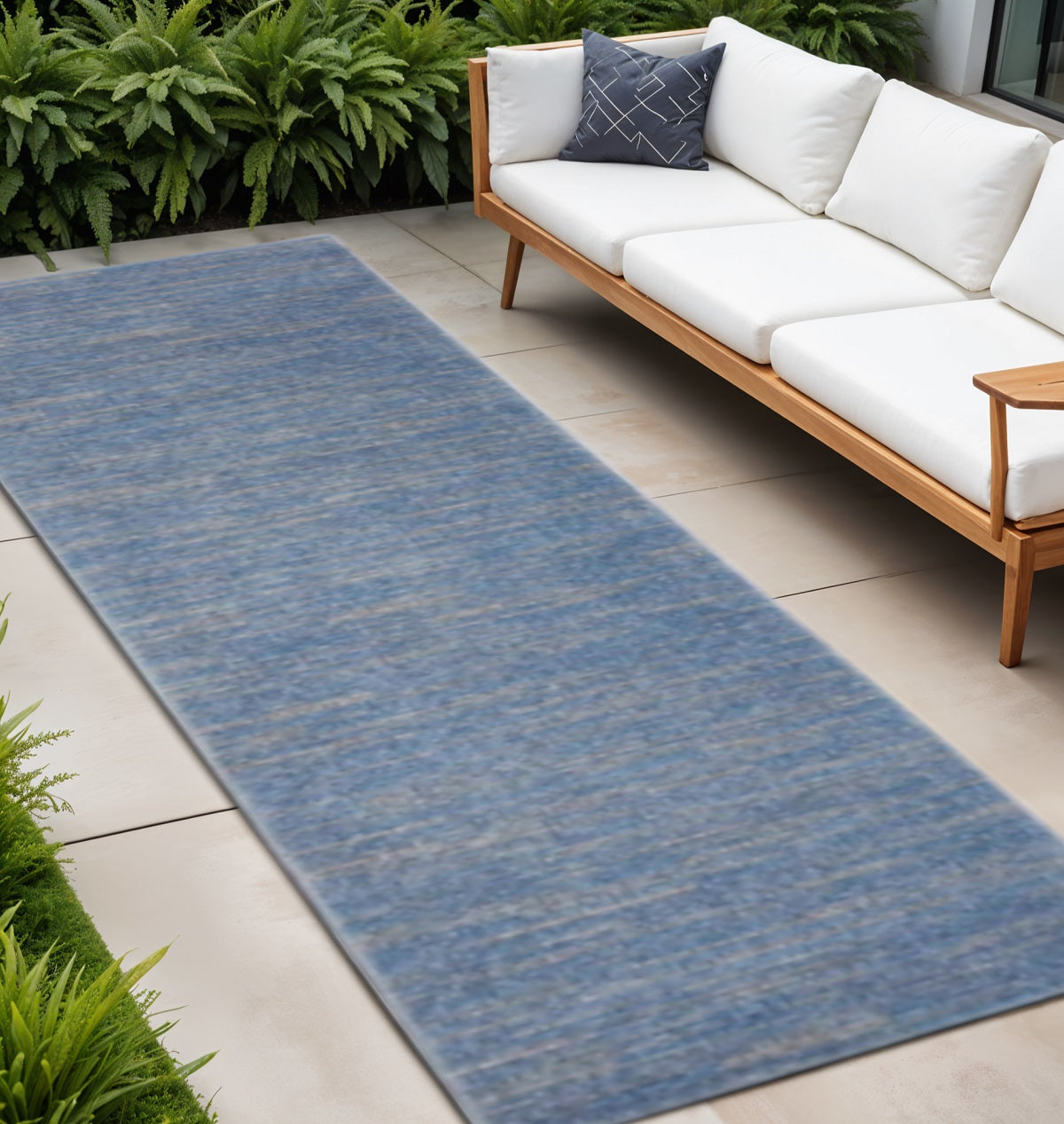 8' Blue And Gray Indoor Outdoor Runner Rug - GreatEagleInc