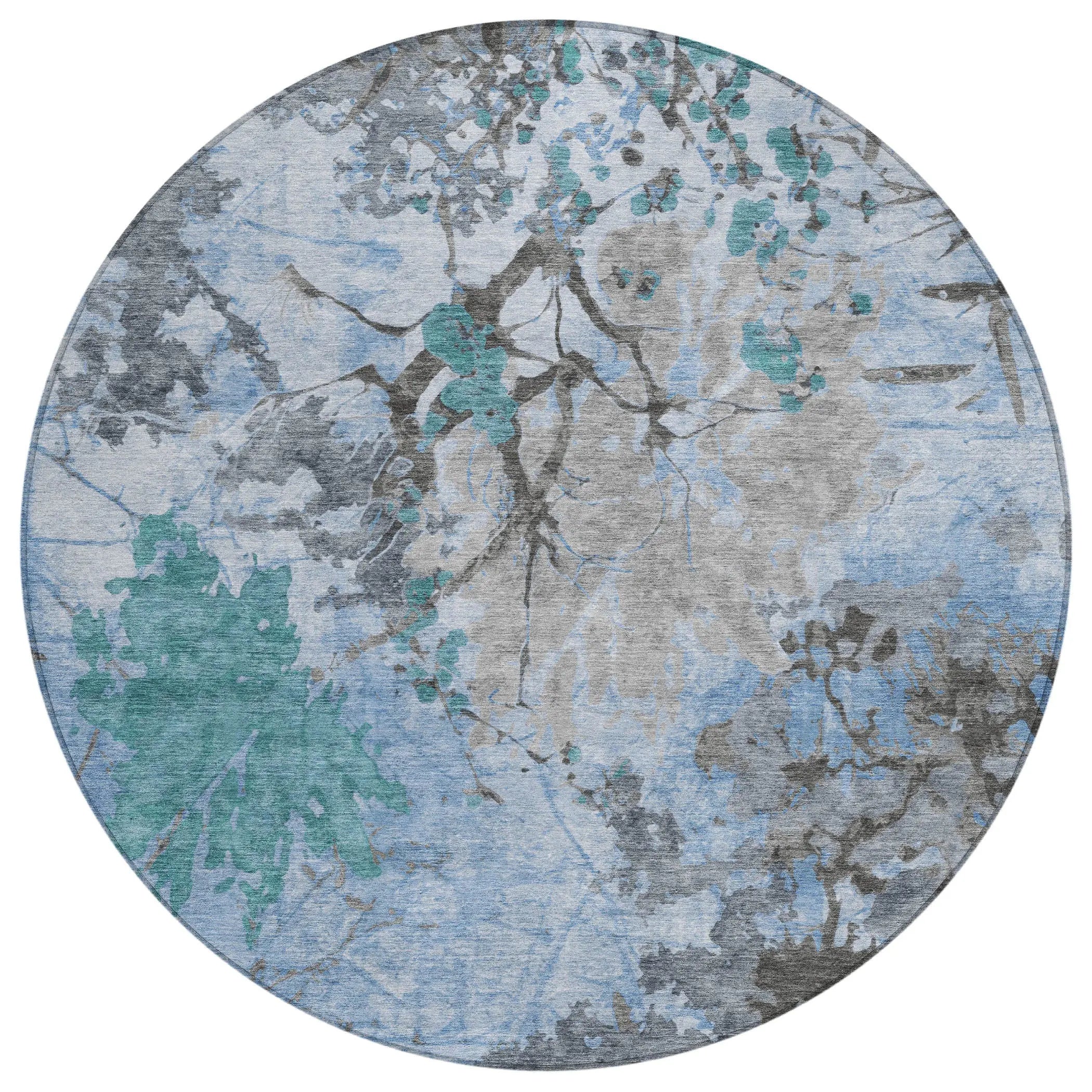 8' Blue And Gray Round Abstract Washable Indoor Outdoor Area Rug Homeroots Outdoor
