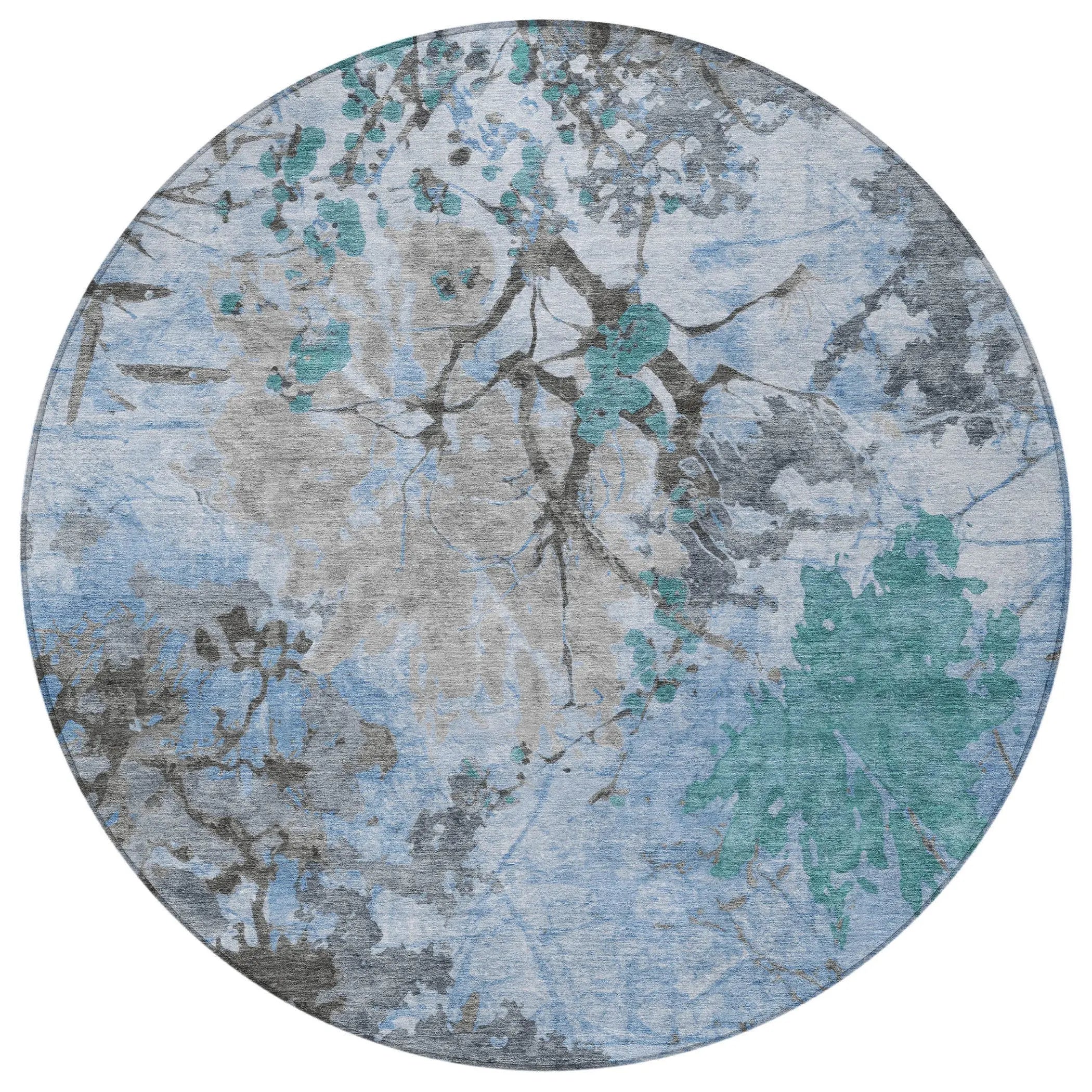 8' Blue And Gray Round Abstract Washable Indoor Outdoor Area Rug Homeroots Outdoor