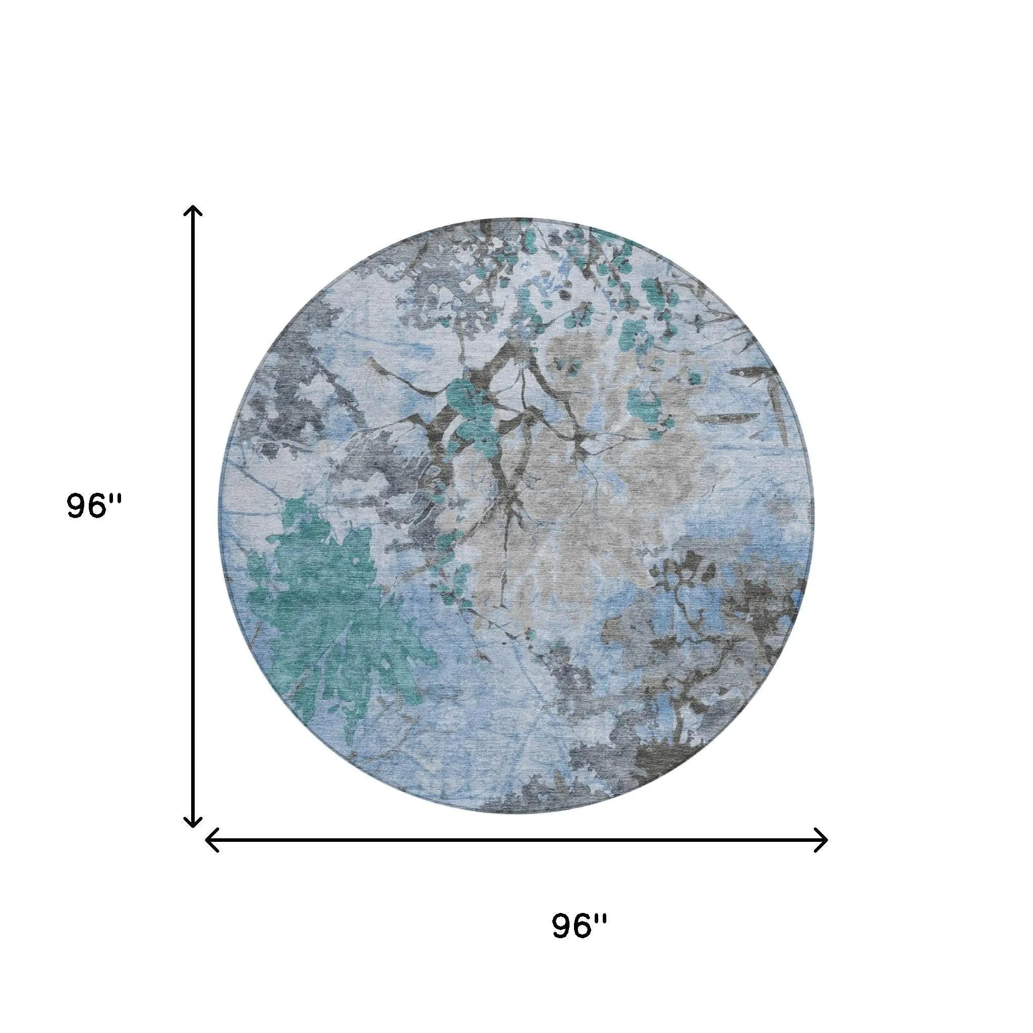 8' Blue And Gray Round Abstract Washable Indoor Outdoor Area Rug Homeroots Outdoor