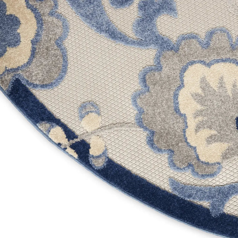 8' Blue And Gray Round Floral Indoor Outdoor Area Rug Homeroots Outdoor