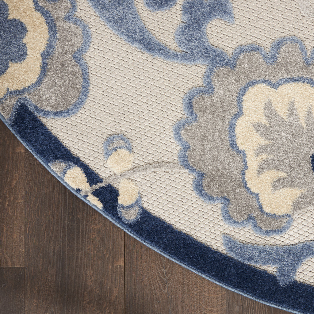 8' Blue And Gray Round Floral Indoor Outdoor Area Rug Homeroots Outdoor