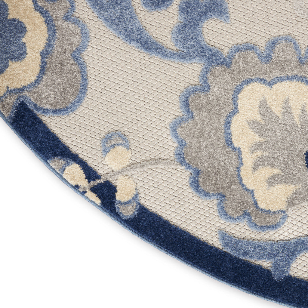 8' Blue And Gray Round Floral Indoor Outdoor Area Rug Homeroots Outdoor