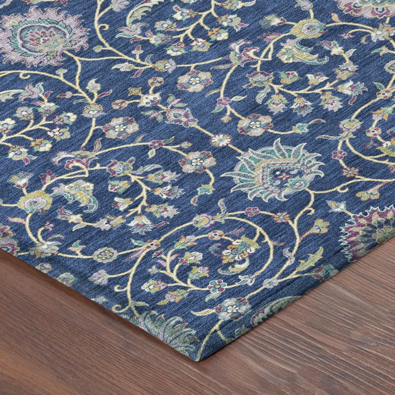 8' Blue And Gray Round Floral Washable Indoor Outdoor Area Rug Homeroots Outdoor