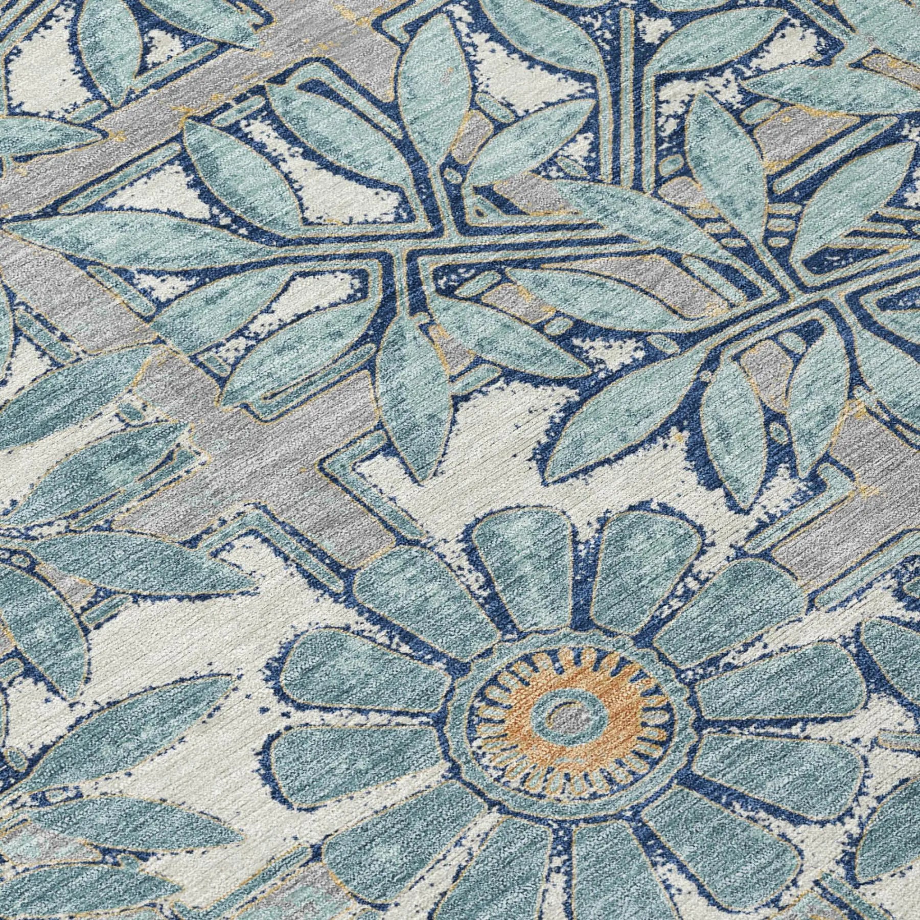 8' Blue And Gray Round Floral Washable Indoor Outdoor Area Rug Homeroots Outdoor