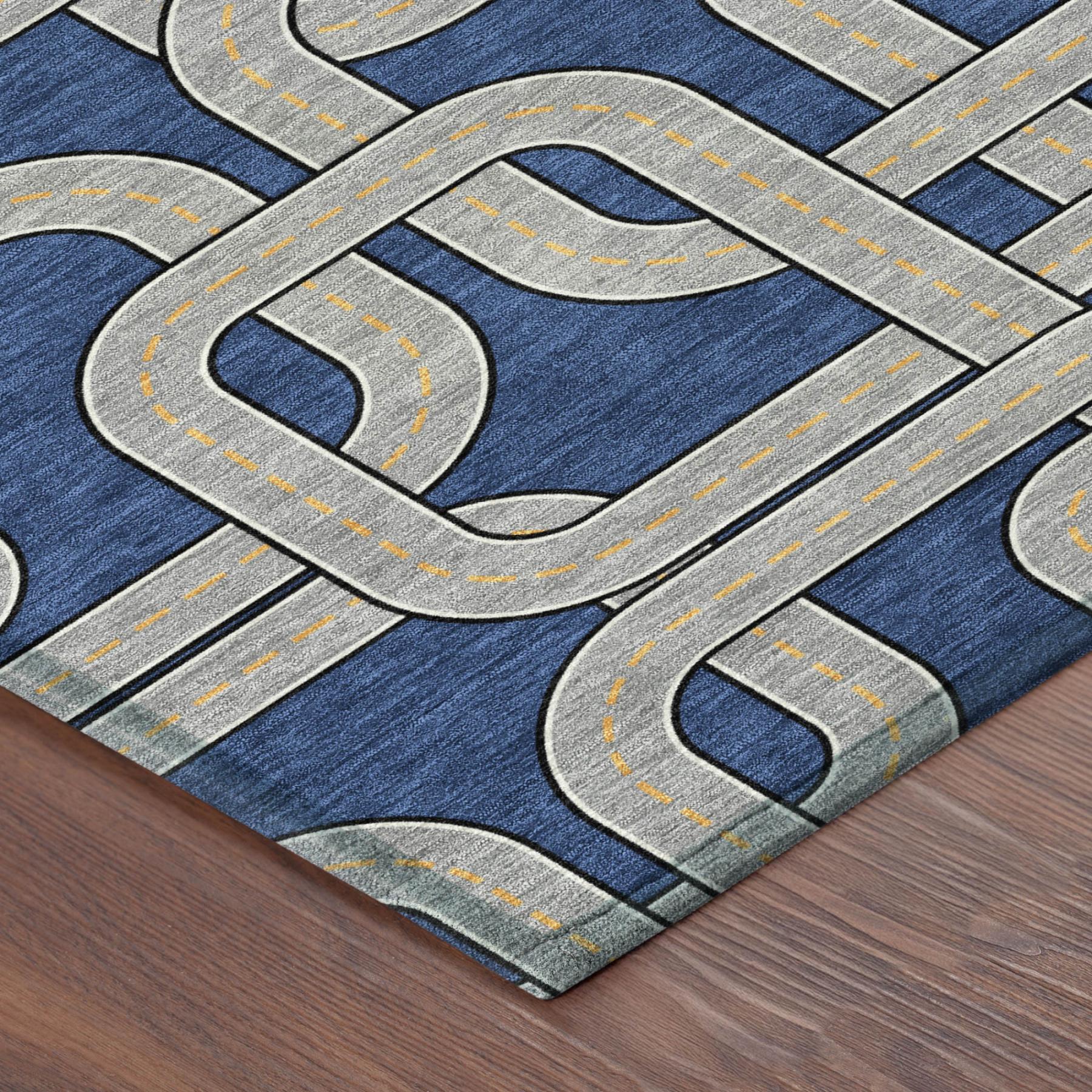 8' Blue And Gray Round Geometric Washable Indoor Outdoor Area Rug Homeroots Outdoor