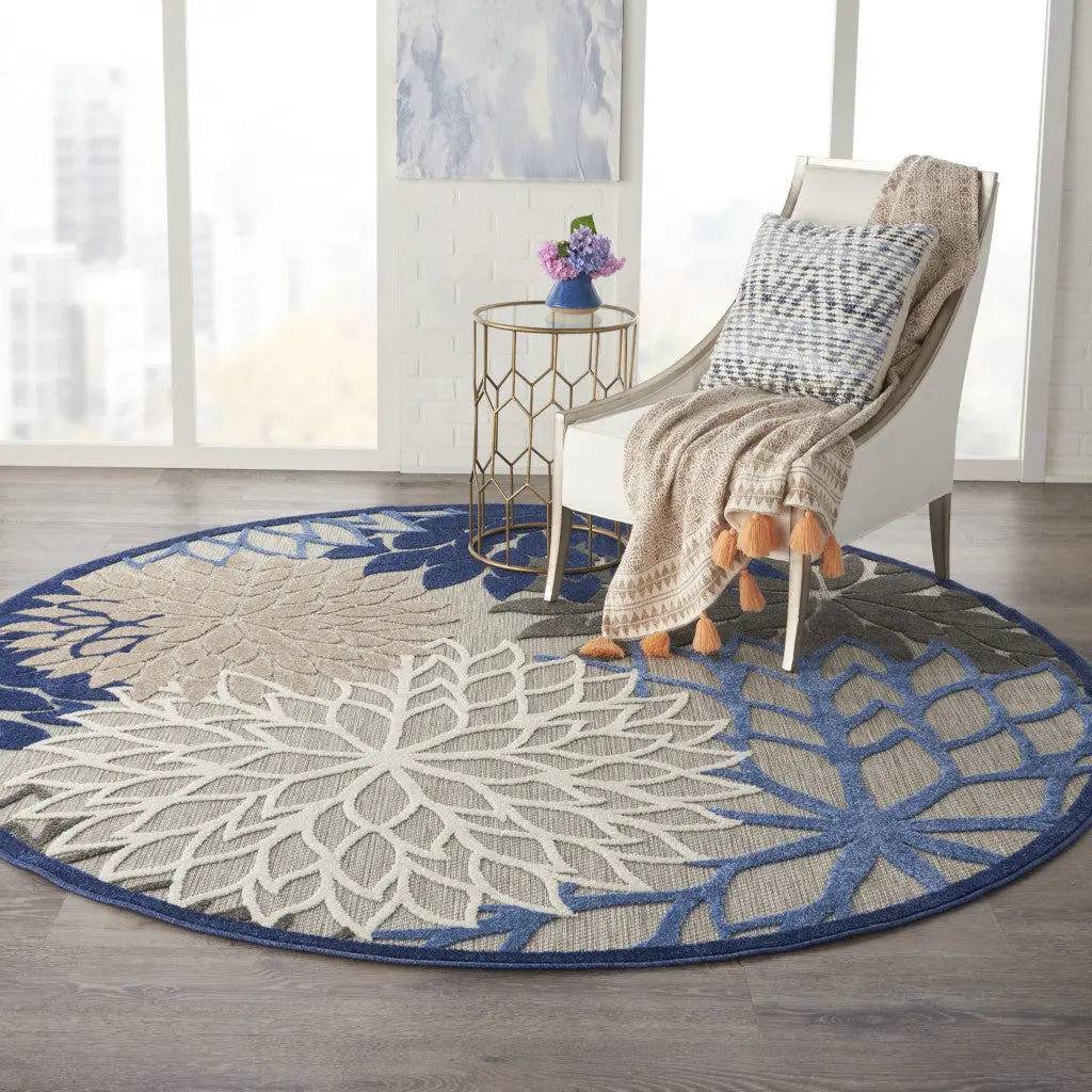 8' Blue And Gray Round Indoor Outdoor Area Rug - GreatEagleInc