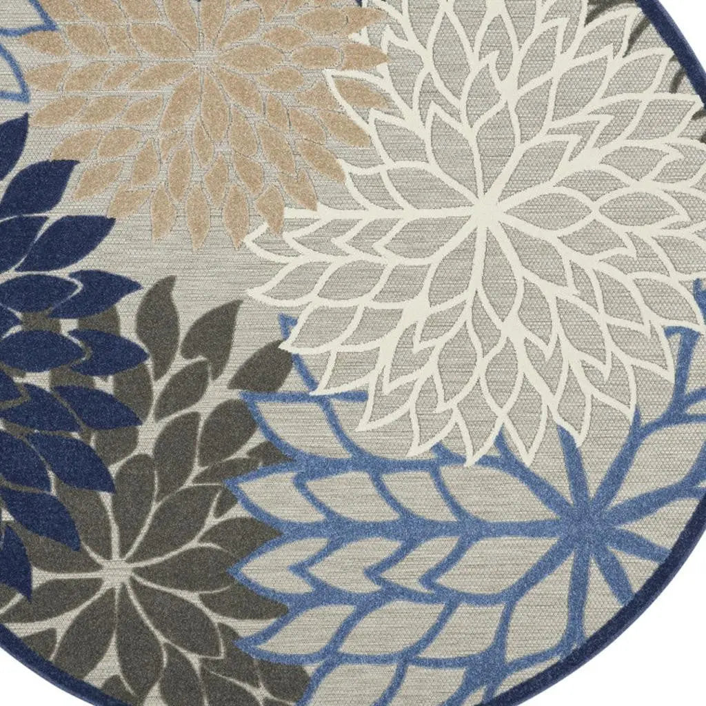 8' Blue And Gray Round Indoor Outdoor Area Rug - GreatEagleInc