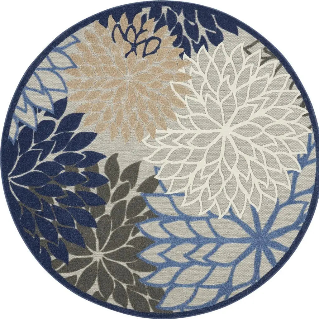 8' Blue And Gray Round Indoor Outdoor Area Rug - GreatEagleInc
