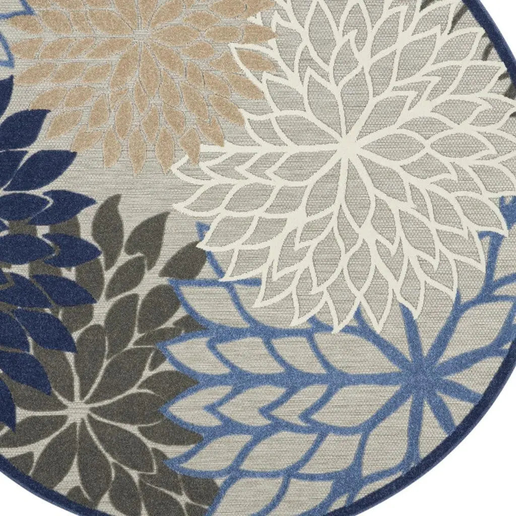 8' Blue And Gray Round Indoor Outdoor Area Rug - GreatEagleInc