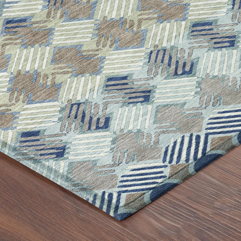 8' Blue And Gray Round Striped Washable Indoor Outdoor Area Rug Homeroots Outdoor