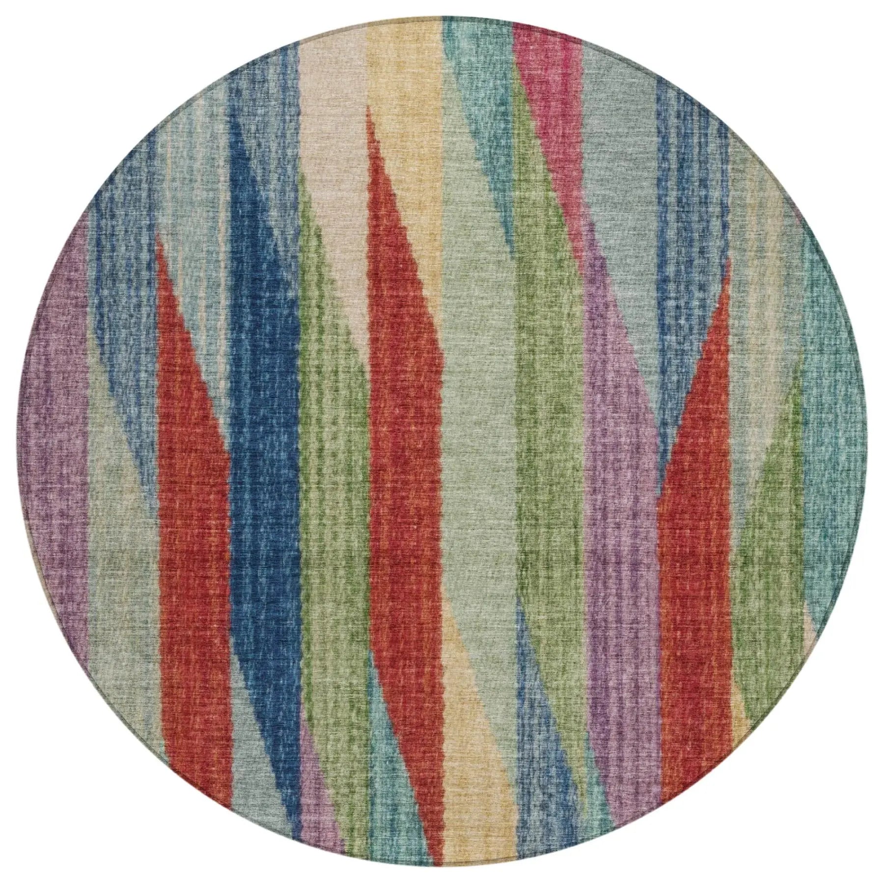8' Blue And Gray Round Striped Washable Indoor Outdoor Area Rug Homeroots Outdoor