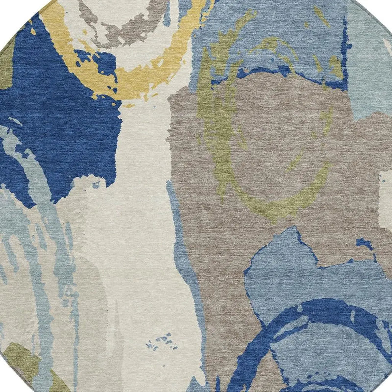 8' Blue And Green Round Abstract Washable Indoor Outdoor Area Rug Homeroots Outdoor